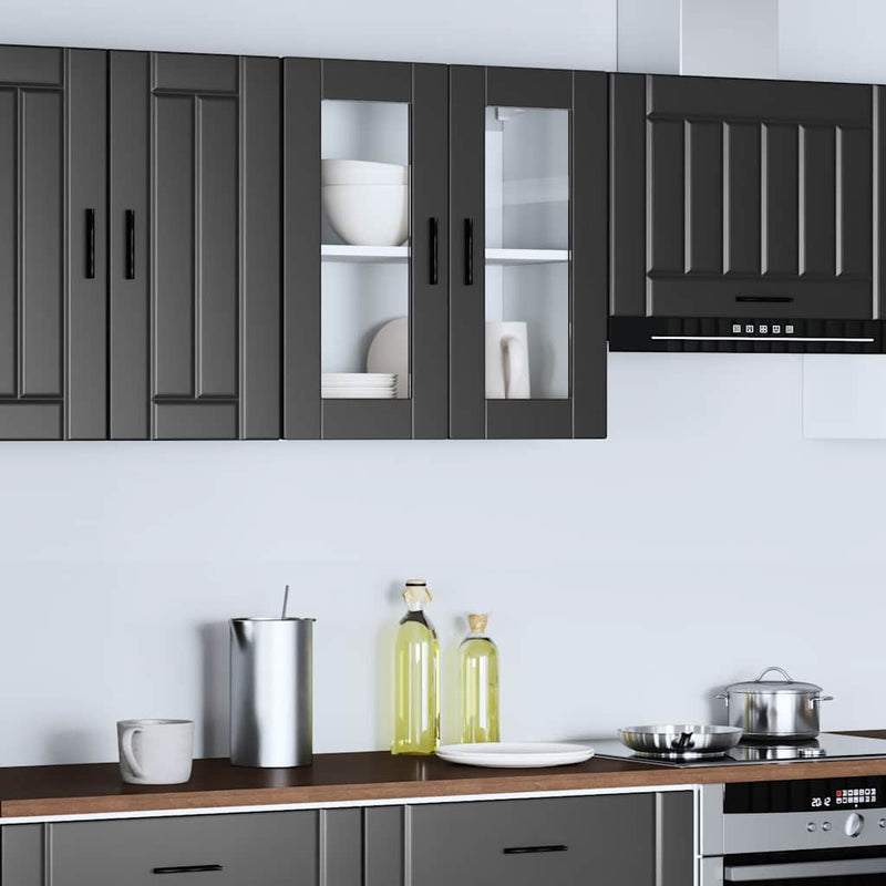 vidaXL Kitchen Wall Cabinet with Glass Door "Porto" Black
