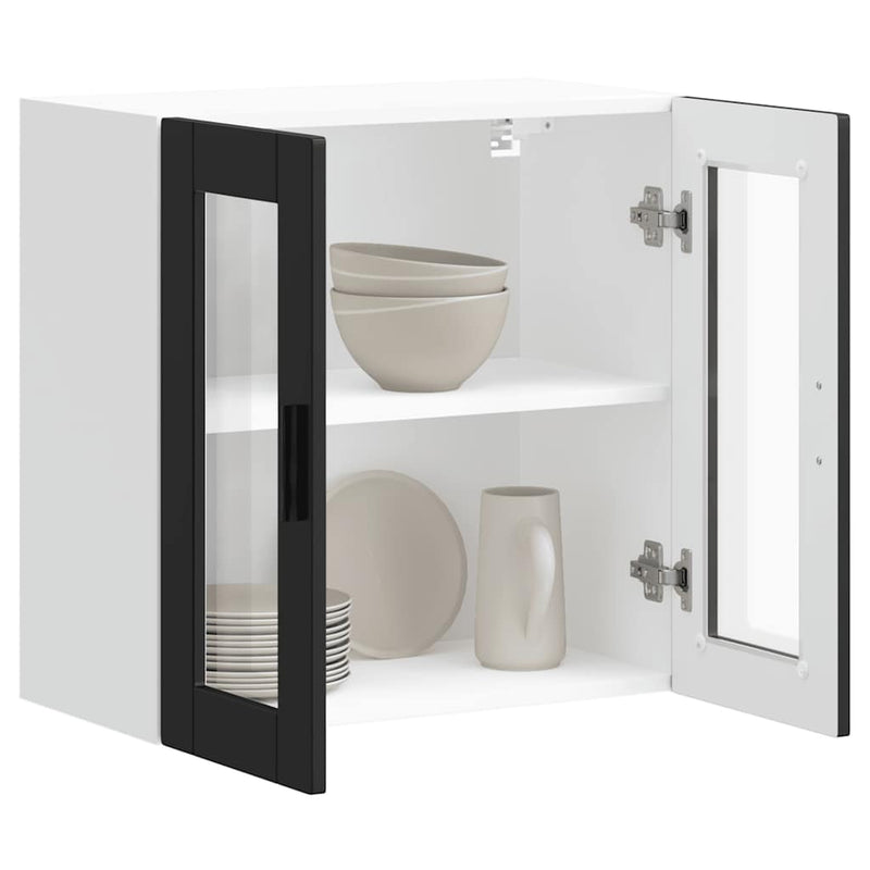 vidaXL Kitchen Wall Cabinet with Glass Door "Porto" Black
