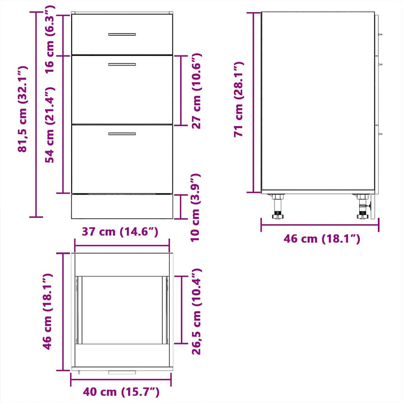 vidaXL Bottom Cabinet "Lyon" White 40x46x81,5 cm Engineered Wood