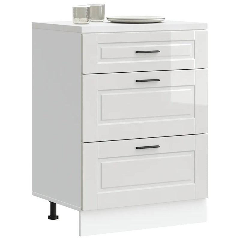 Kitchen Base Cabinet "Porto" High Gloss White Engineered Wood