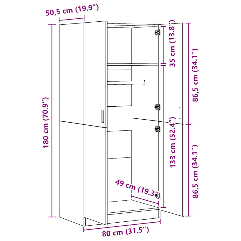 Wardrobe Artisan Oak 80x52x180 cm Engineered Wood