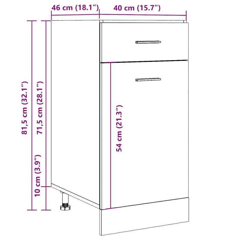 vidaXL Drawer Bottom Cabinet Lyon Concrete Grey 40x46x81.5 cm Engineered Wood