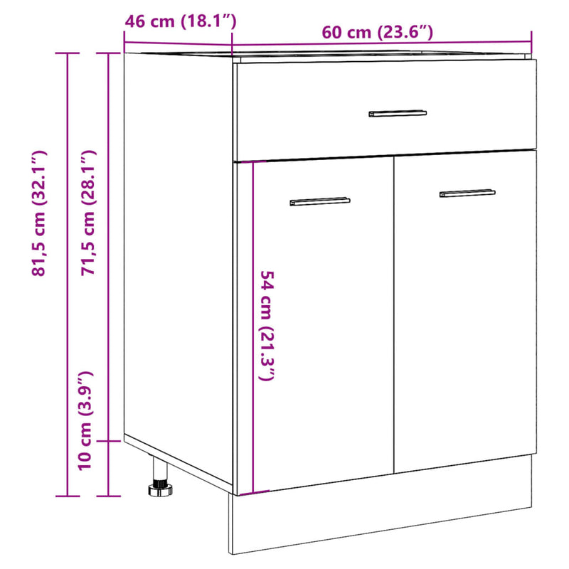 vidaXL Drawer Bottom Cabinet Lyon Concrete Grey 60x46x81.5 cm Engineered Wood