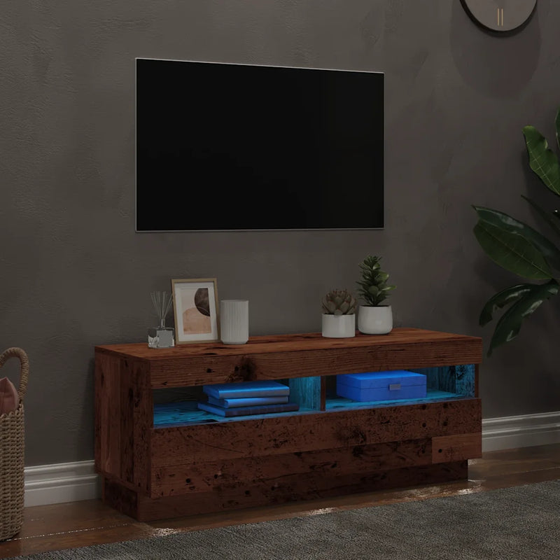 TV Cabinet with LED Lights Old Wood 100x35x40 cm Engineered Wood