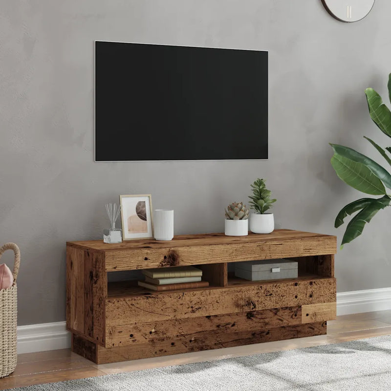 TV Cabinet with LED Lights Old Wood 100x35x40 cm Engineered Wood
