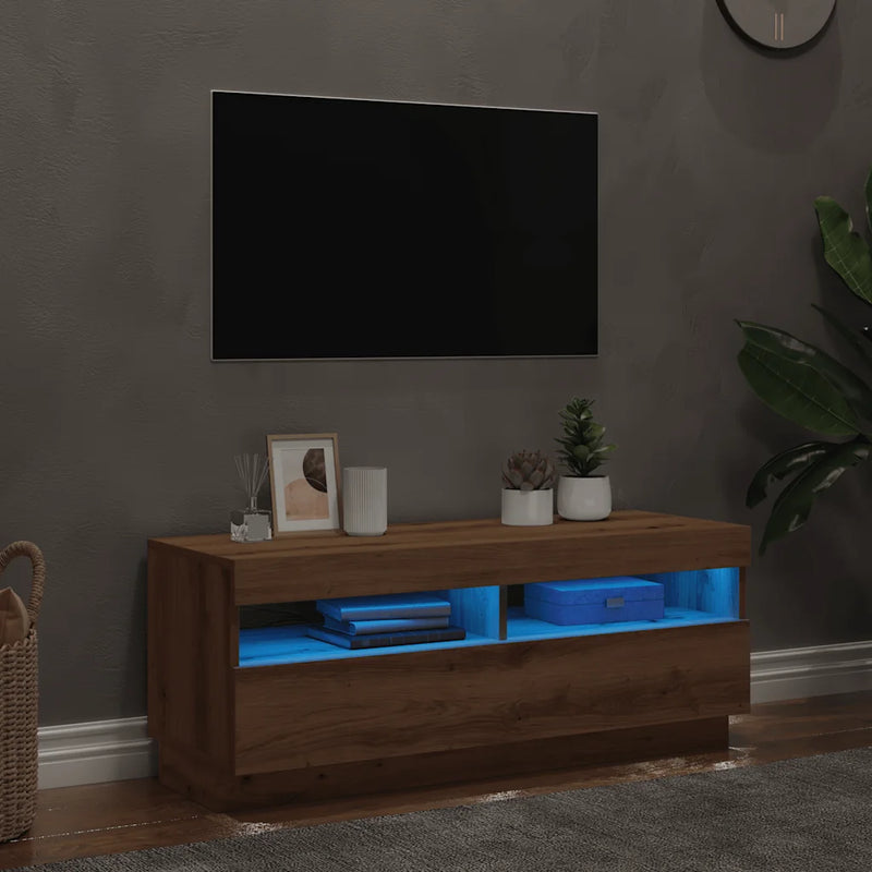 TV Cabinet with LED Lights Artisian Oak 100x35x40 cm Engineered Wood