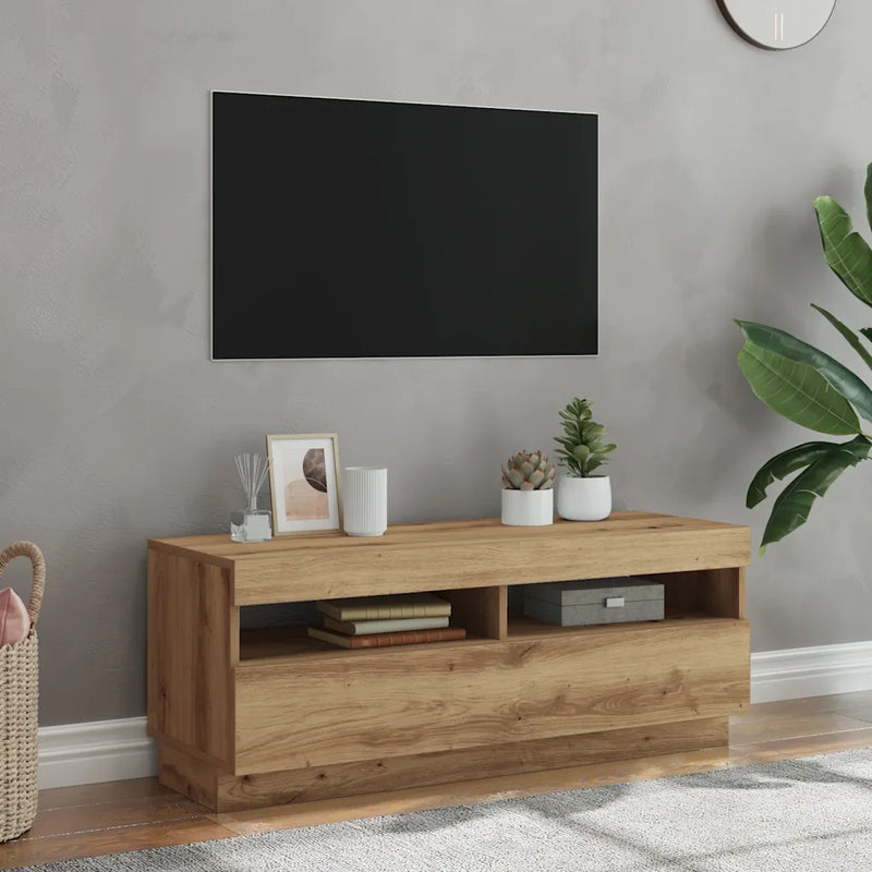 TV Cabinet with LED Lights Artisian Oak 100x35x40 cm Engineered Wood