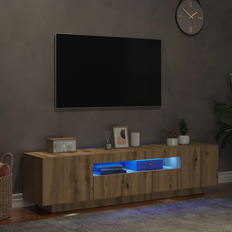 TV Cabinet with LED Lights Artisian Oak 160x35x40 cm Engineered Wood