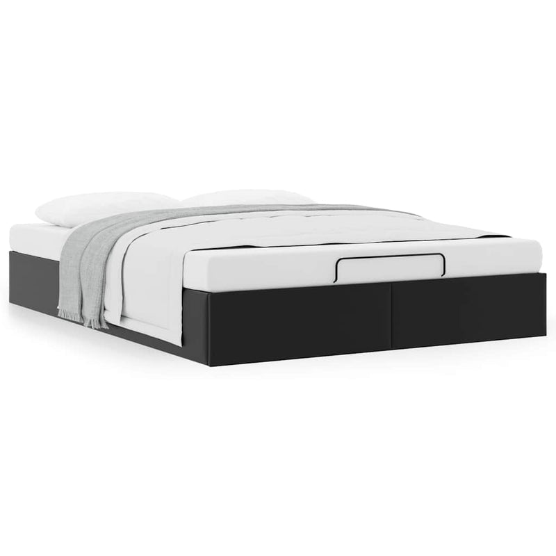 vidaXL Ottoman Storage Bed Frame without Mattress Black Double Faux Leather
