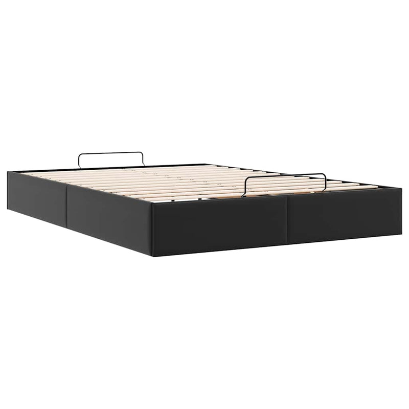 vidaXL Ottoman Storage Bed Frame without Mattress Black Queen Faux Leather