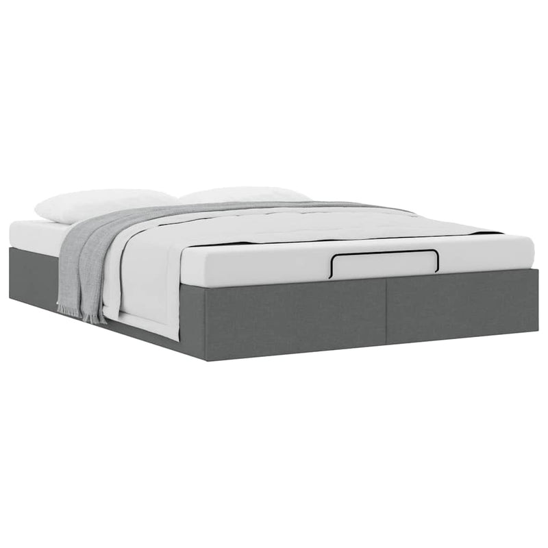 vidaXL Ottoman Storage Bed Frame without Mattress Dark Grey Double Fabric