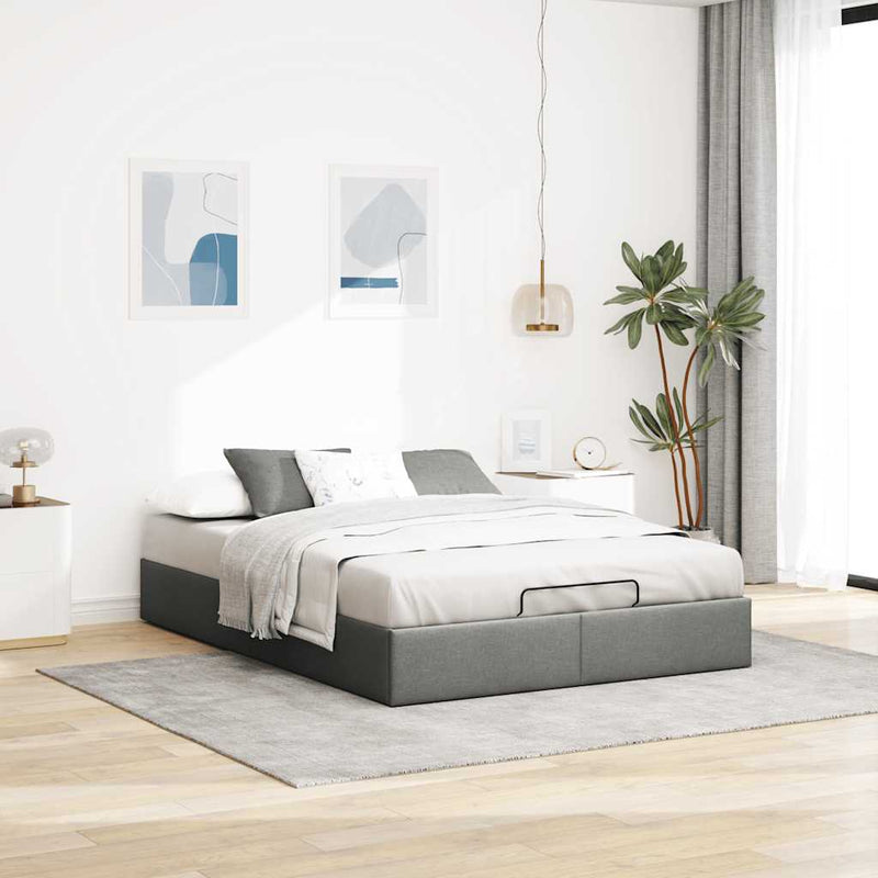 vidaXL Ottoman Storage Bed Frame without Mattress Dark Grey Double Fabric