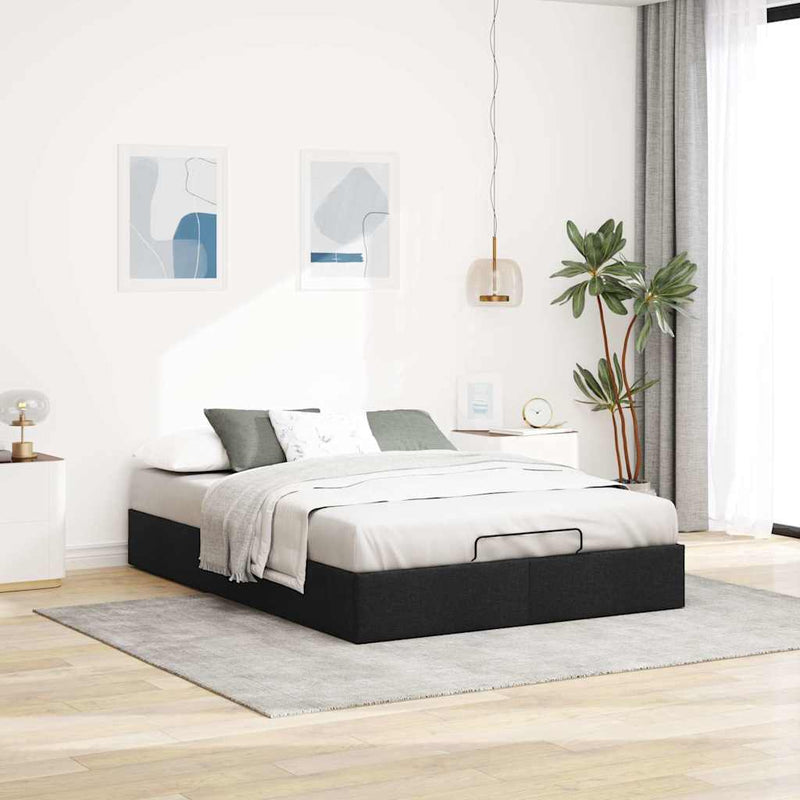 vidaXL Ottoman Storage Bed Frame without Mattress Black Double Fabric