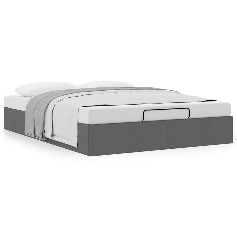 vidaXL Ottoman Storage Bed Frame without Mattress Dark Grey Queen Fabric