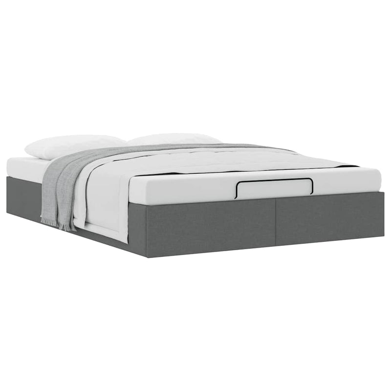 vidaXL Ottoman Storage Bed Frame without Mattress Dark Grey Queen Fabric