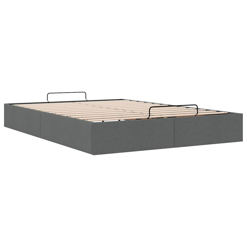 vidaXL Ottoman Storage Bed Frame without Mattress Dark Grey Queen Fabric