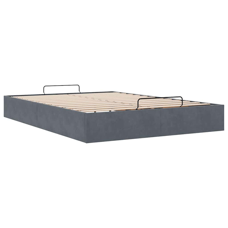 Ottoman Bed Frame No Mattress Dark Grey Double Velvet