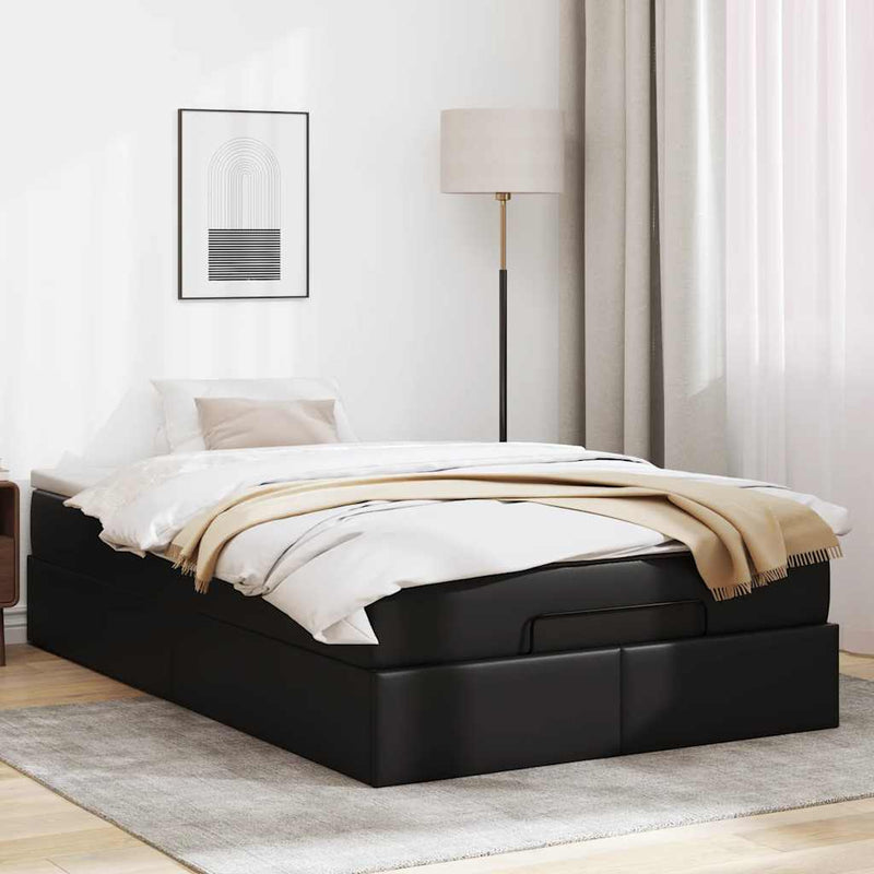 vidaXL Ottoman Bed with Mattress Black Super Single Faux Leather