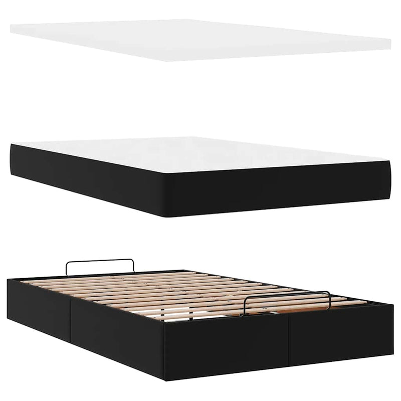vidaXL Ottoman Bed with Mattress Black Super Single Faux Leather