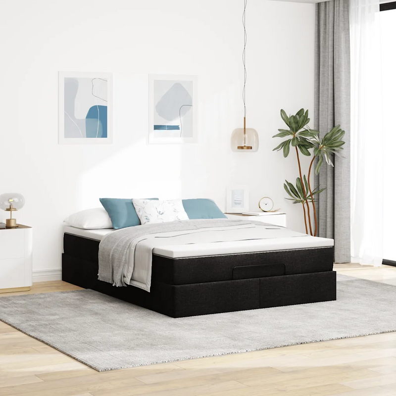 Ottoman Bed with Mattress Black Double Fabric