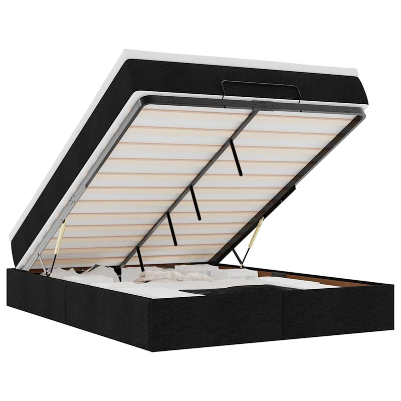 vidaXL Ottoman Bed with Mattress Black Queen Fabric