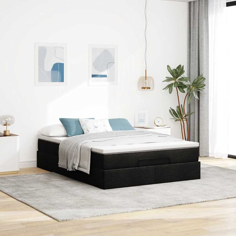 vidaXL Ottoman Bed with Mattress Black Queen Fabric
