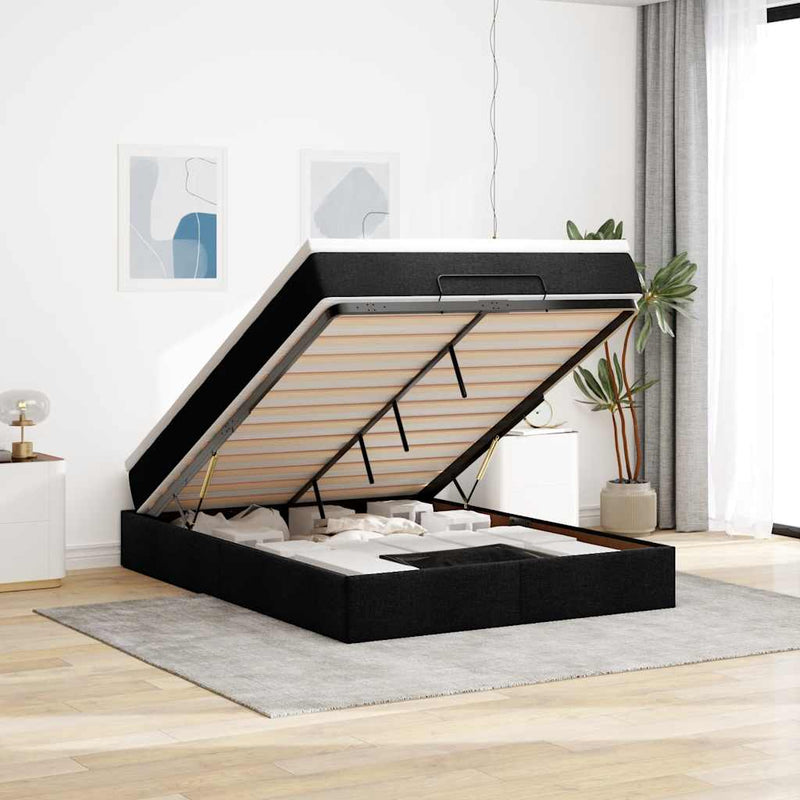 vidaXL Ottoman Bed with Mattress Black Queen Fabric