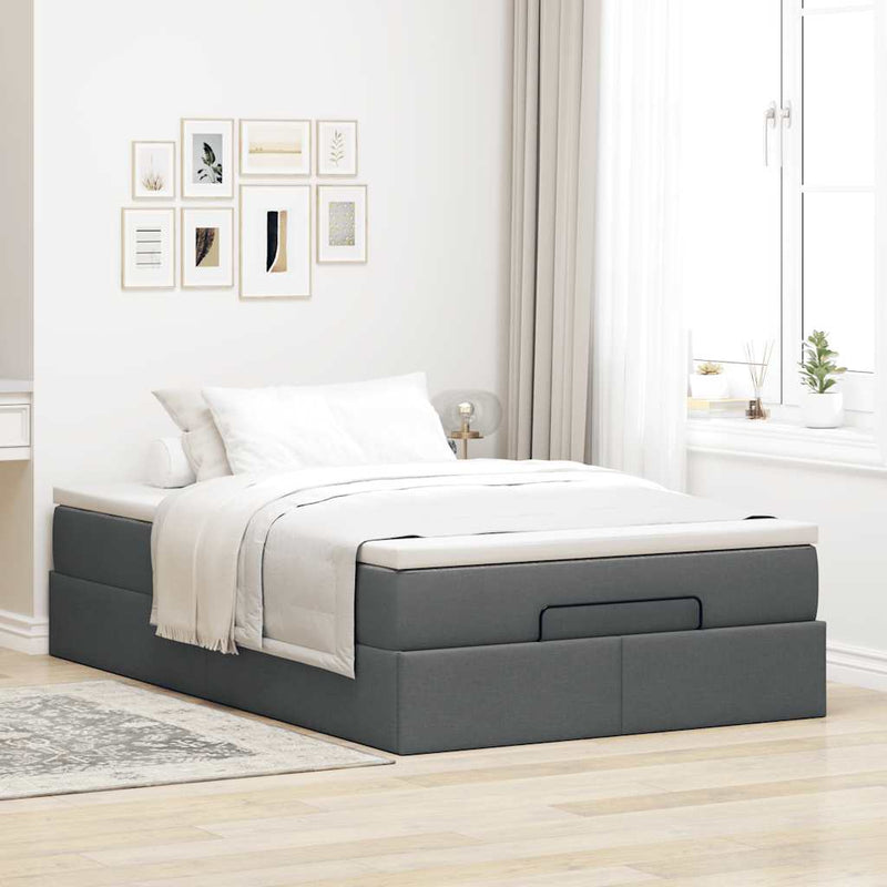 vidaXL Ottoman Bed with Mattress Dark Grey Super Single Fabric