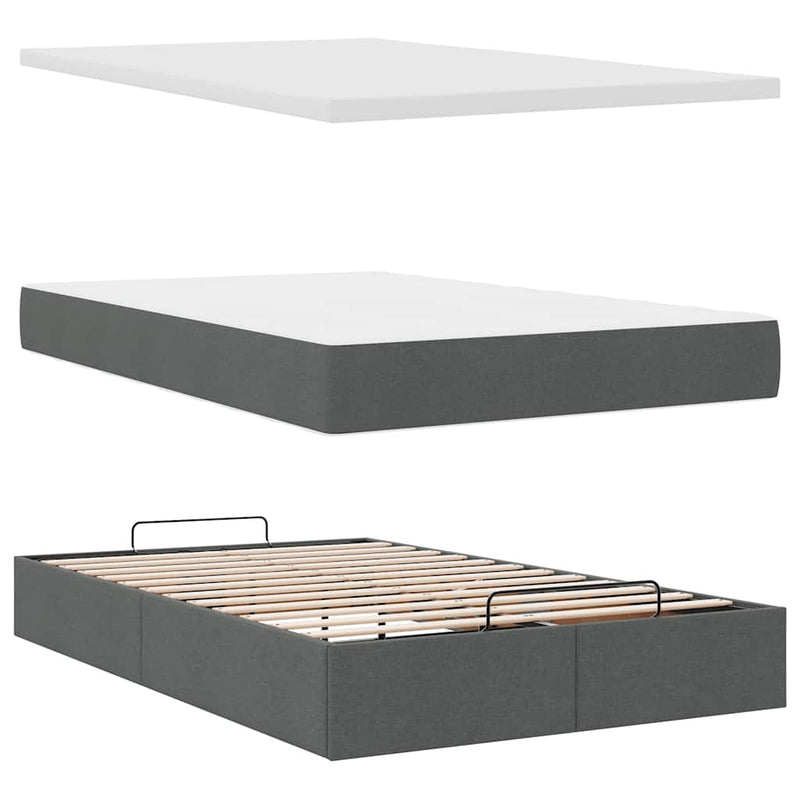 vidaXL Ottoman Bed with Mattress Dark Grey Super Single Fabric