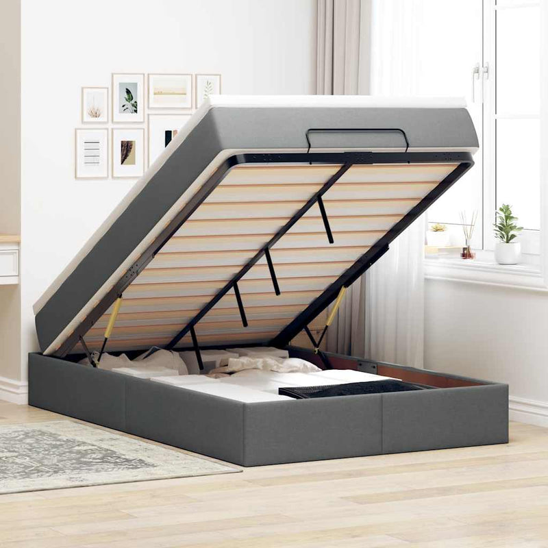 vidaXL Ottoman Bed with Mattress Dark Grey Super Single Fabric