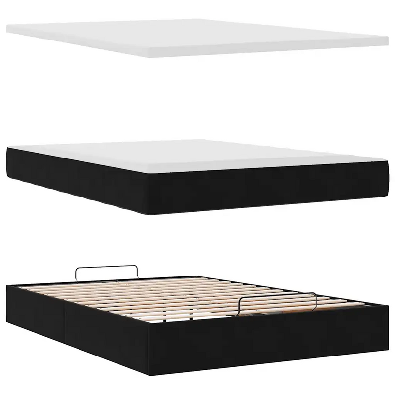 Ottoman Bed with Mattress Black Double Velvet