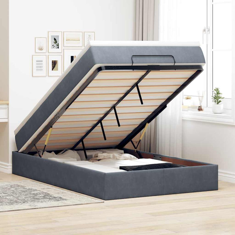 vidaXL Ottoman Bed with Mattress Dark Grey Super Single Velvet
