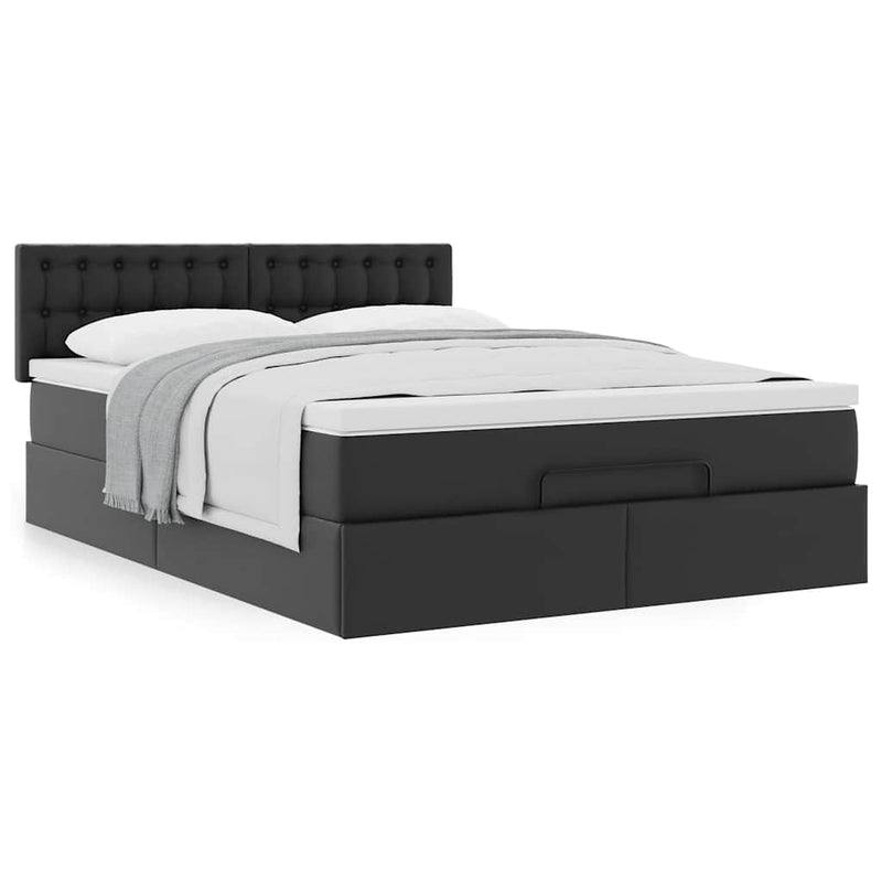 vidaXL Ottoman Bed with Mattress Black Queen Faux Leather