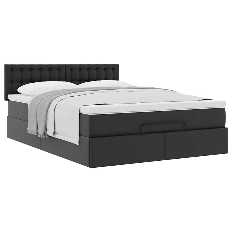 vidaXL Ottoman Bed with Mattress Black Queen Faux Leather