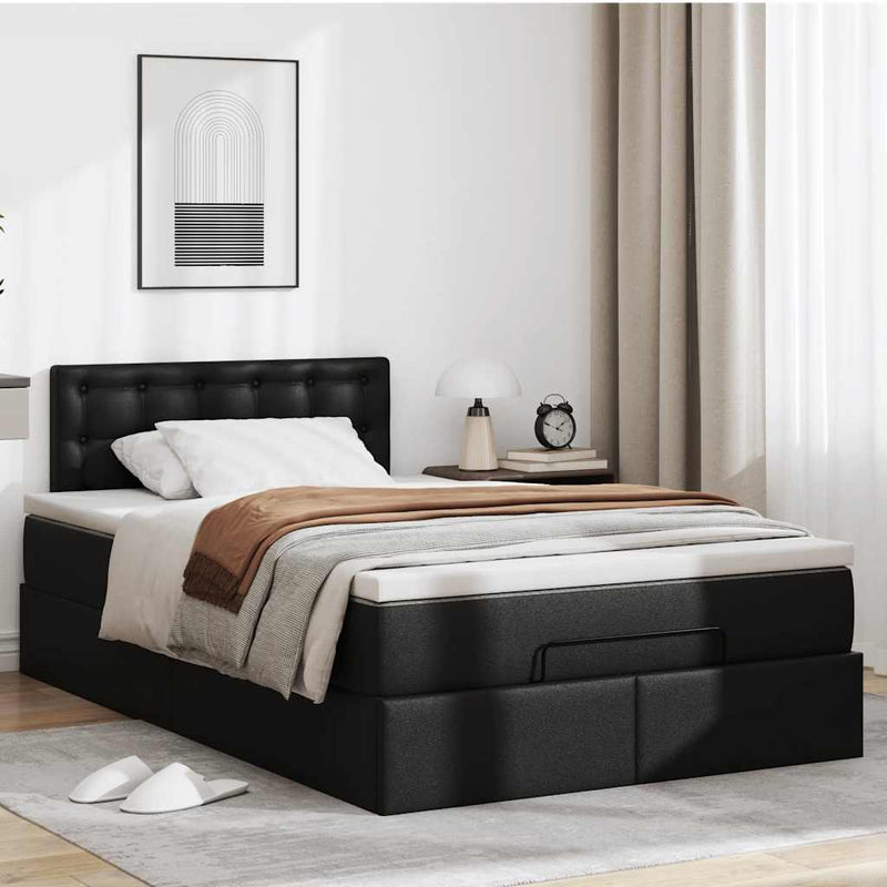 vidaXL Ottoman Bed with Mattress Black King Single Faux Leather