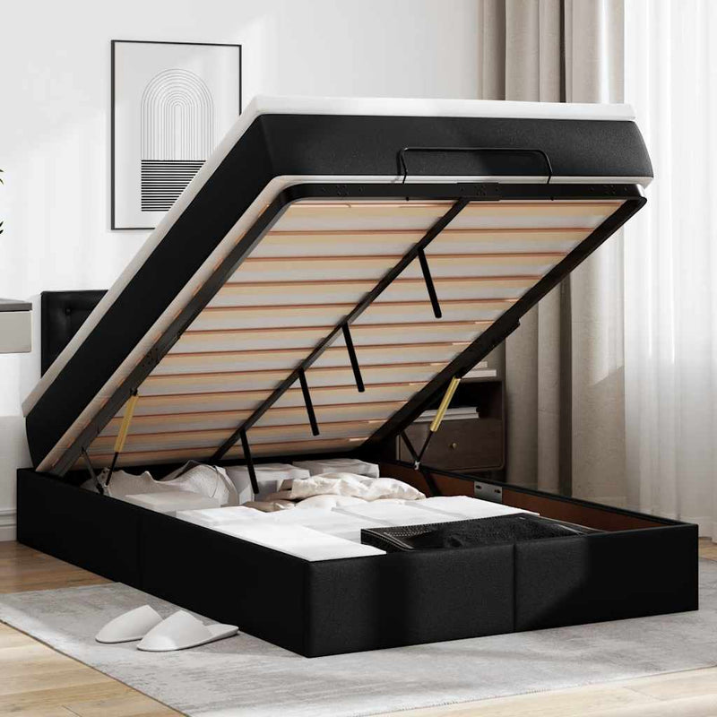 vidaXL Ottoman Bed with Mattress Black King Single Faux Leather