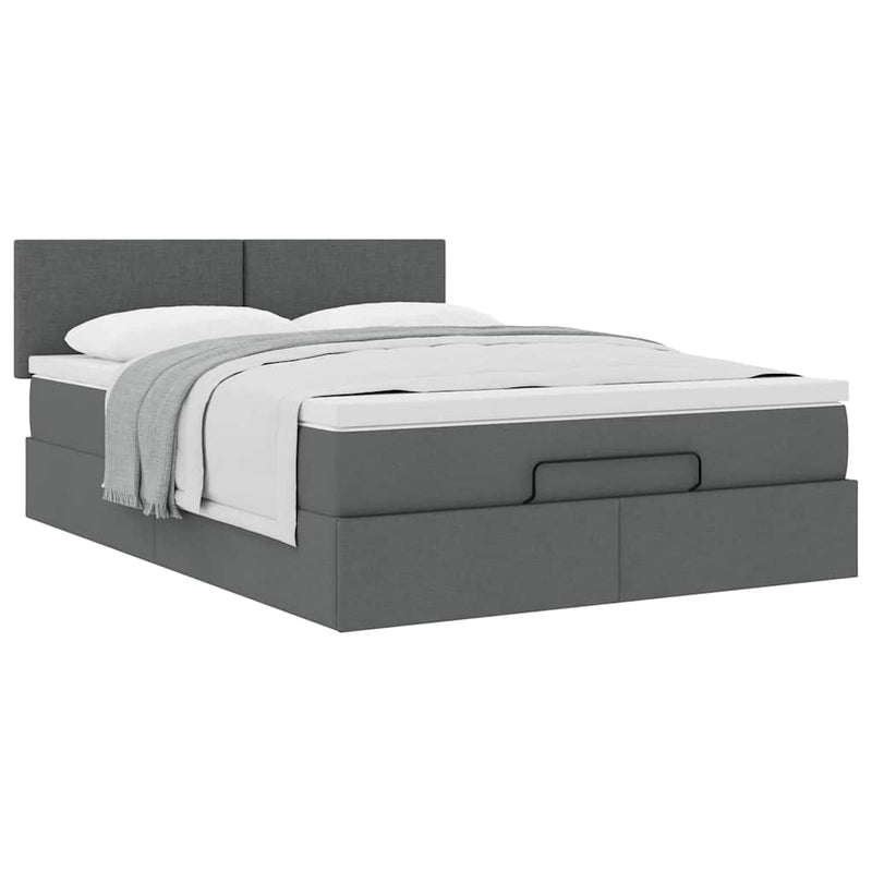 vidaXL Ottoman Bed with Mattress Dark Grey Queen Fabric