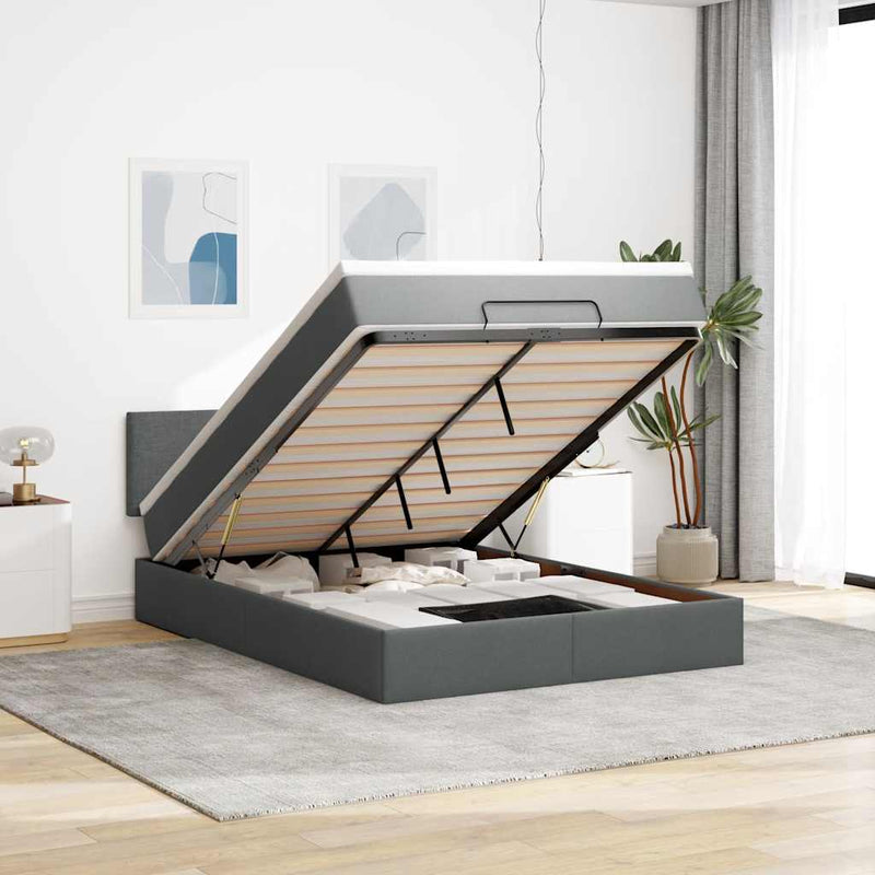 vidaXL Ottoman Bed with Mattress Dark Grey Queen Fabric