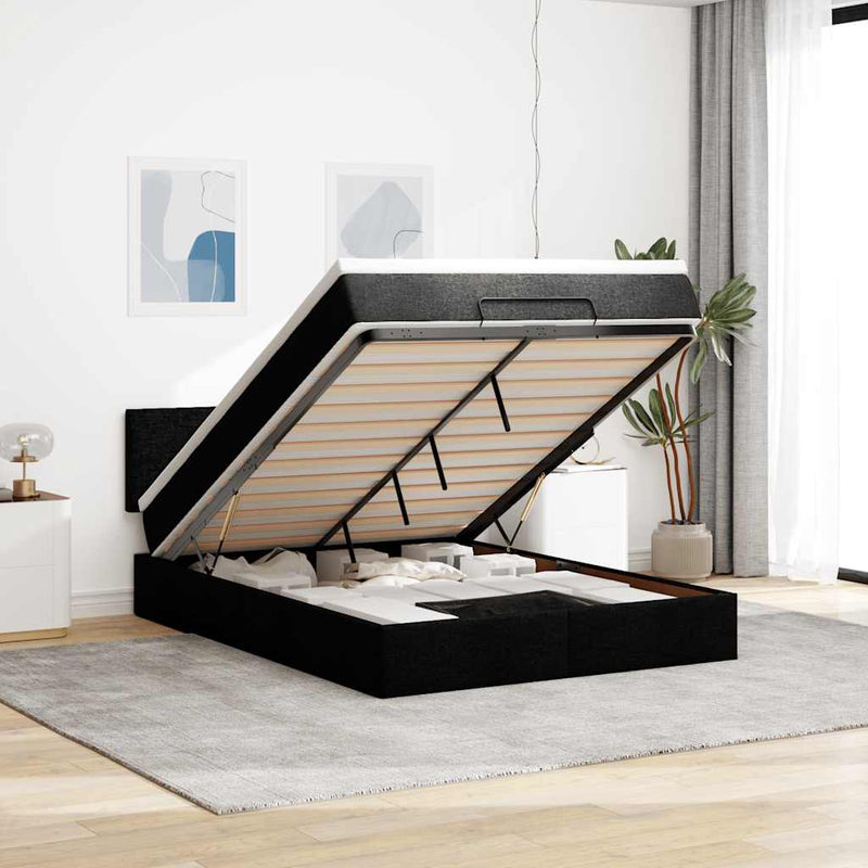 vidaXL Ottoman Bed with Mattress Black Queen Fabric