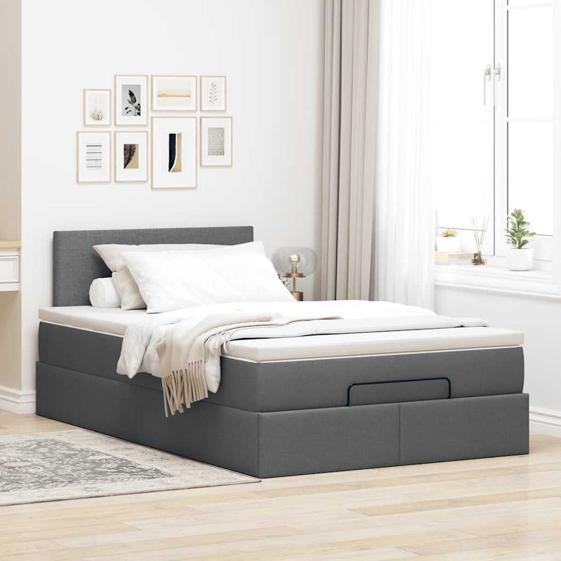 vidaXL Ottoman Bed with Mattress Dark Grey King Single Fabric