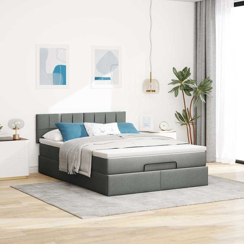 vidaXL Ottoman Bed with Mattress Dark Grey Queen Fabric