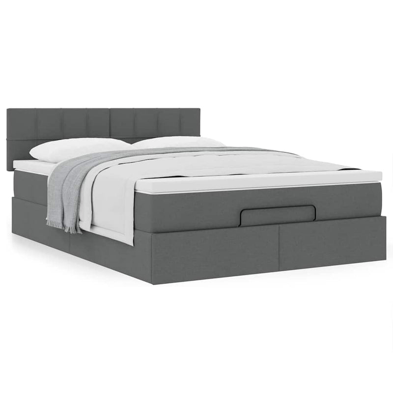 vidaXL Ottoman Bed with Mattress Dark Grey Queen Fabric