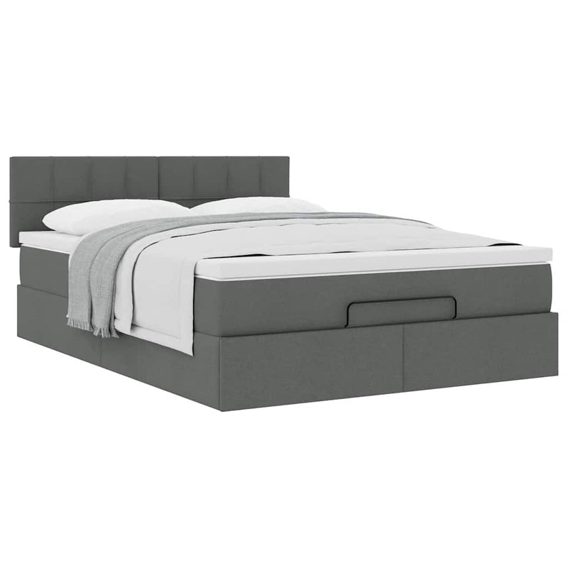 vidaXL Ottoman Bed with Mattress Dark Grey Queen Fabric