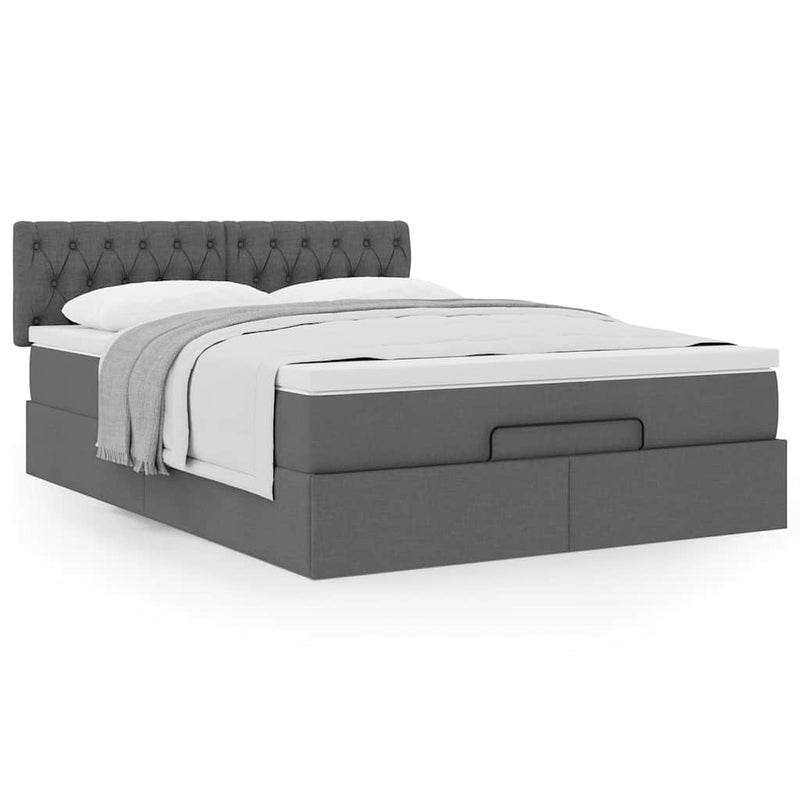 vidaXL Ottoman Bed with Mattress Dark Grey Queen Fabric