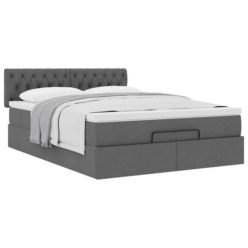 vidaXL Ottoman Bed with Mattress Dark Grey Queen Fabric
