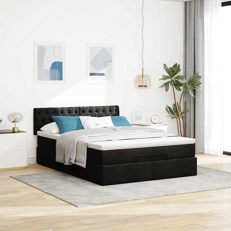 vidaXL Ottoman Bed with Mattress Black Queen Fabric