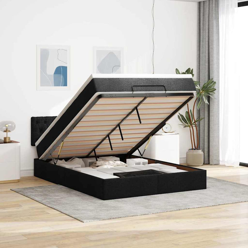 vidaXL Ottoman Bed with Mattress Black Queen Fabric