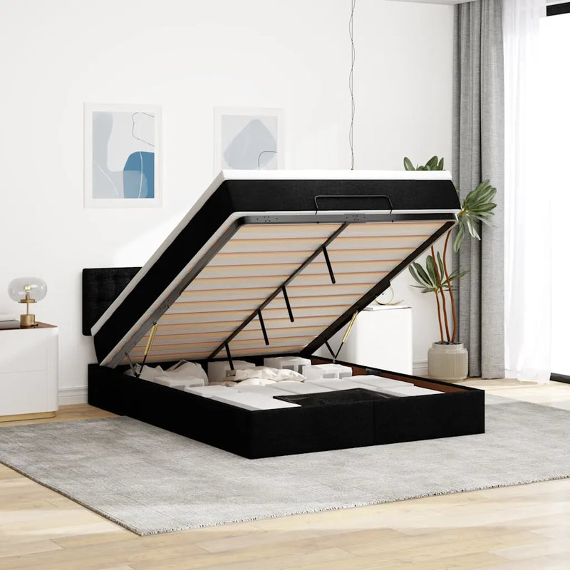 Ottoman Bed with Mattress Black Double Fabric