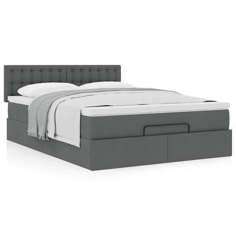 vidaXL Ottoman Bed with Mattress Dark Grey Queen Fabric