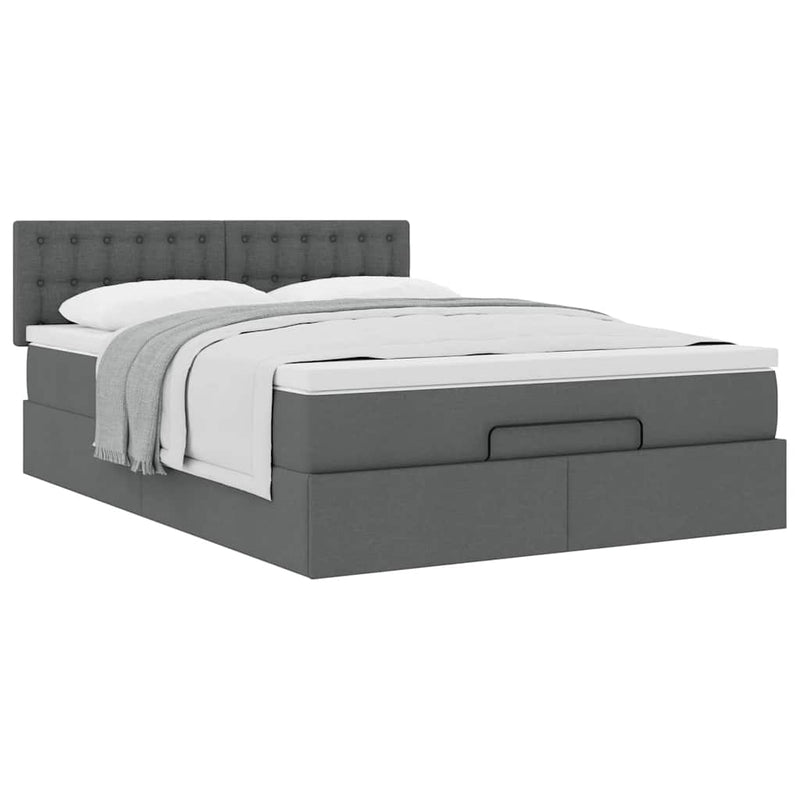 vidaXL Ottoman Bed with Mattress Dark Grey Queen Fabric